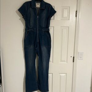 Denim Jumpsuit with Short Sleeves
